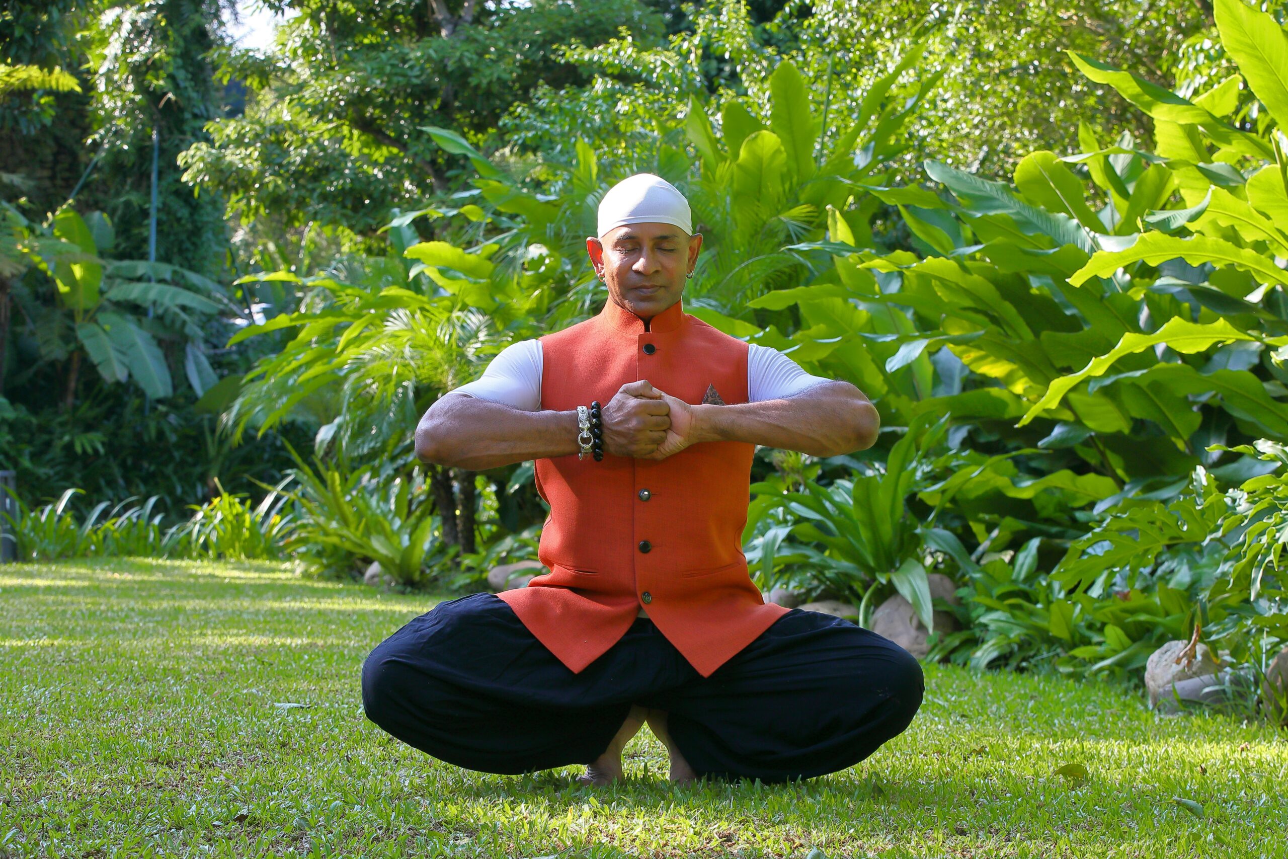 Male yoga practitioner stretching in a peaceful environment